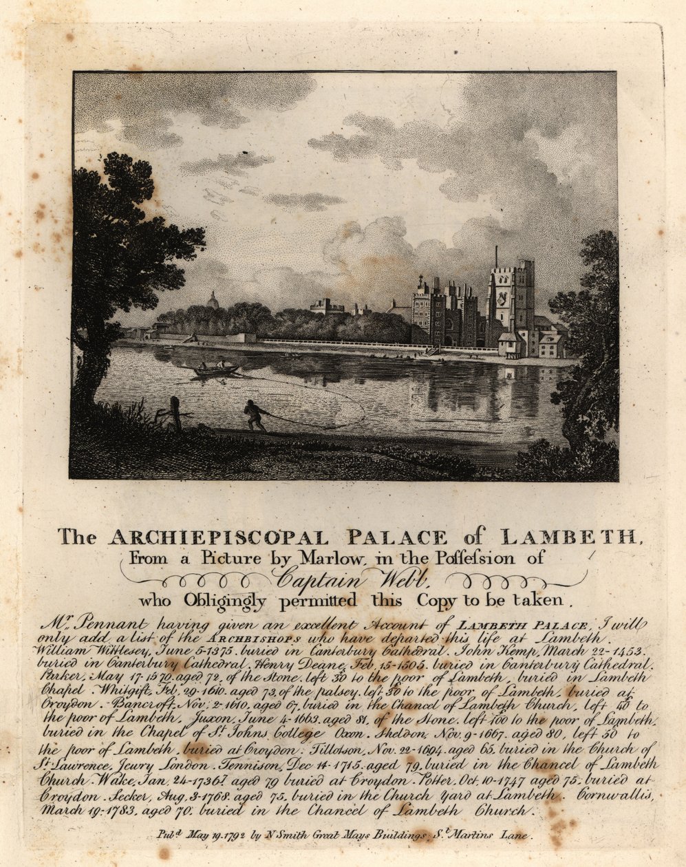 Widok na pałac Lambeth, Londyn autorstwa John Thomas Smith