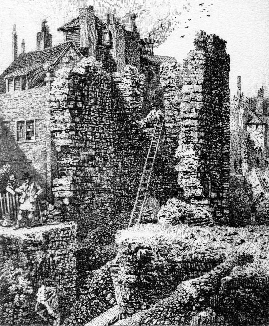 Widok wnętrza Strażnicy odkrytej w pobliżu wzgórza Ludgate w 1792 r. autorstwa John Thomas after Smith