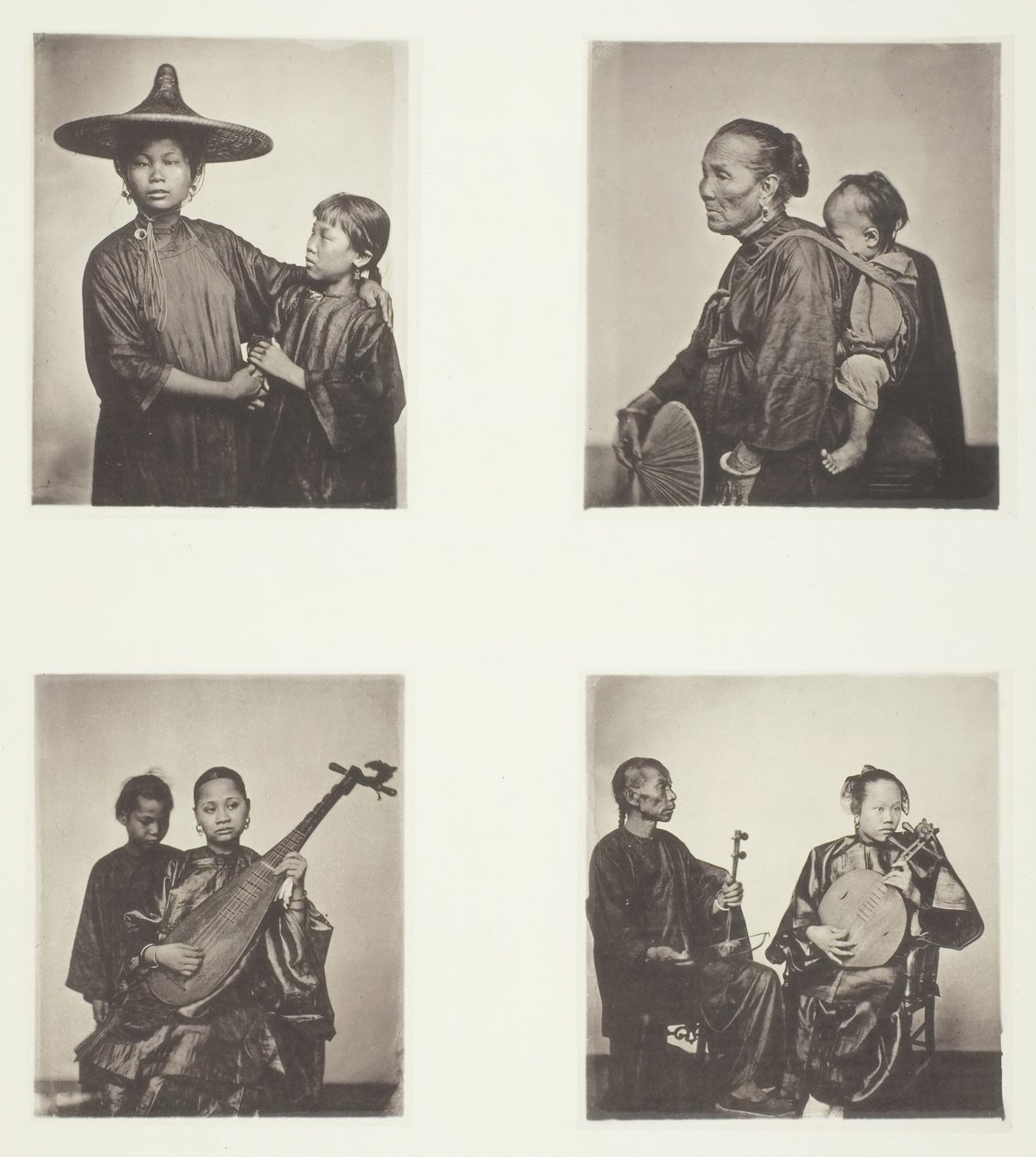 Dziewczyny na łodzi, Przewoźnik z kantonu i dziecko, Muzycy, Muzycy, 1868. autorstwa John Thomson