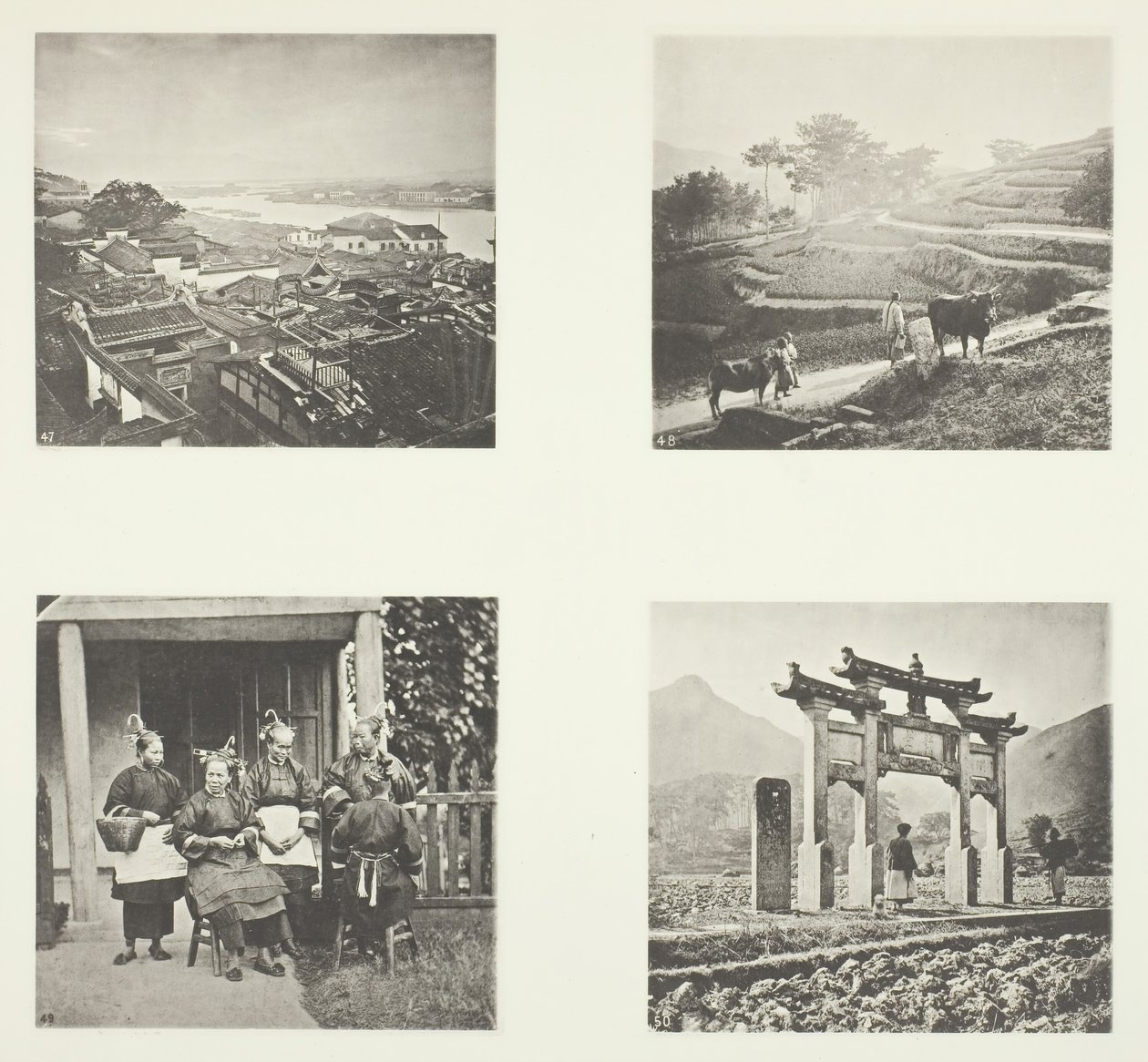 Część osady zagranicznej Foochow, Wzgórza tarasowe, Kobiety polne Foochow, Łuk Pamięci, ok. 1900 r. 1868. autorstwa John Thomson