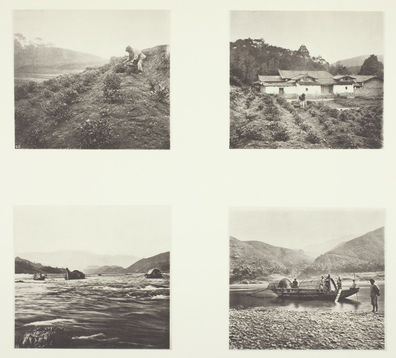 Herbaciarnia; Herbaciarnia; Yenping Rapids; Mała szybka łódź autorstwa John Thomson