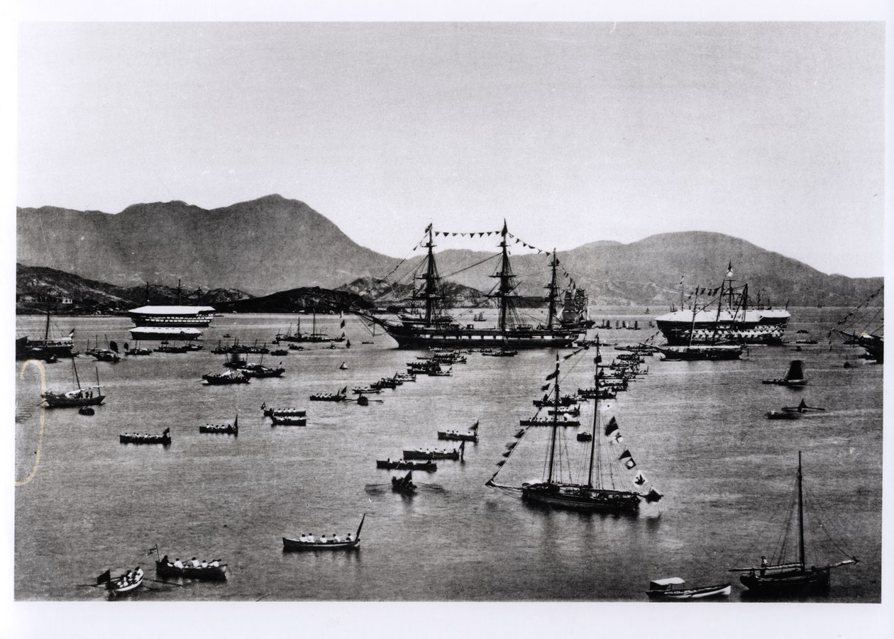 Widok na port, Hongkong, z „Illustrations de la Chine et de ses Habitants” J. Thomsona, opublikowanej w 1873 r. autorstwa John Thomson