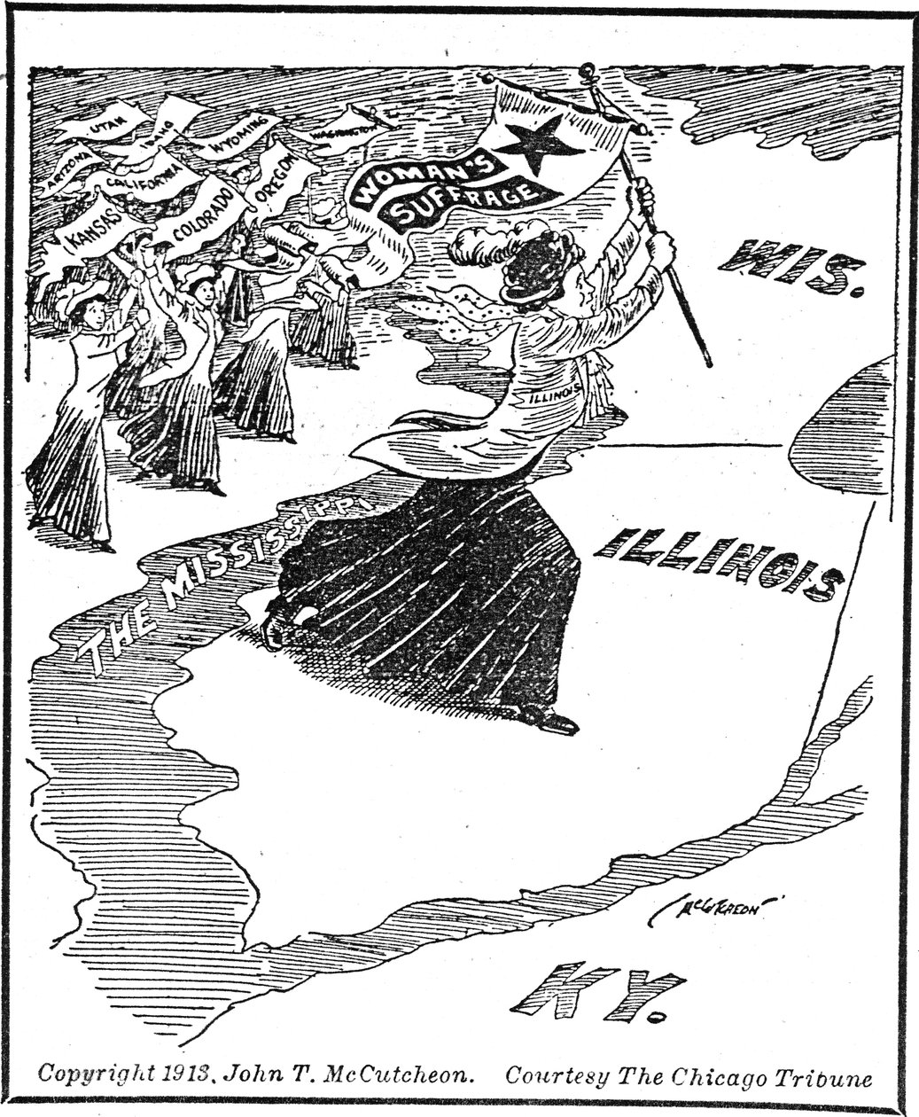 Przejście do Illinois, komiks redakcyjny autorstwa John Tinney McCutcheon