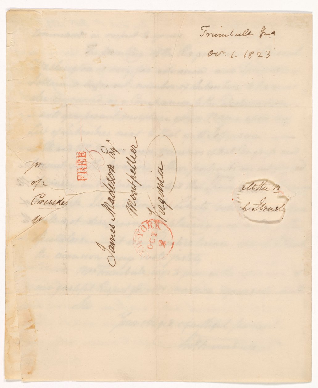 List Johna Trumbulla (1756-1843) do prezydenta Madisona z 1 października 1823 r. autorstwa John Trumbull