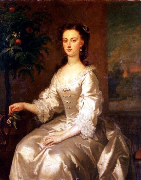 Portret Maryi, hrabiny Delorain przy drzewie pomarańczowym autorstwa John Vanderbanck