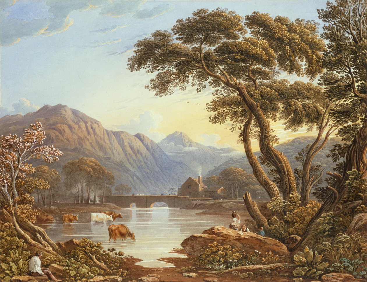 Beddgelert Bridge, Północna Walia (akwarela) autorstwa John Varley