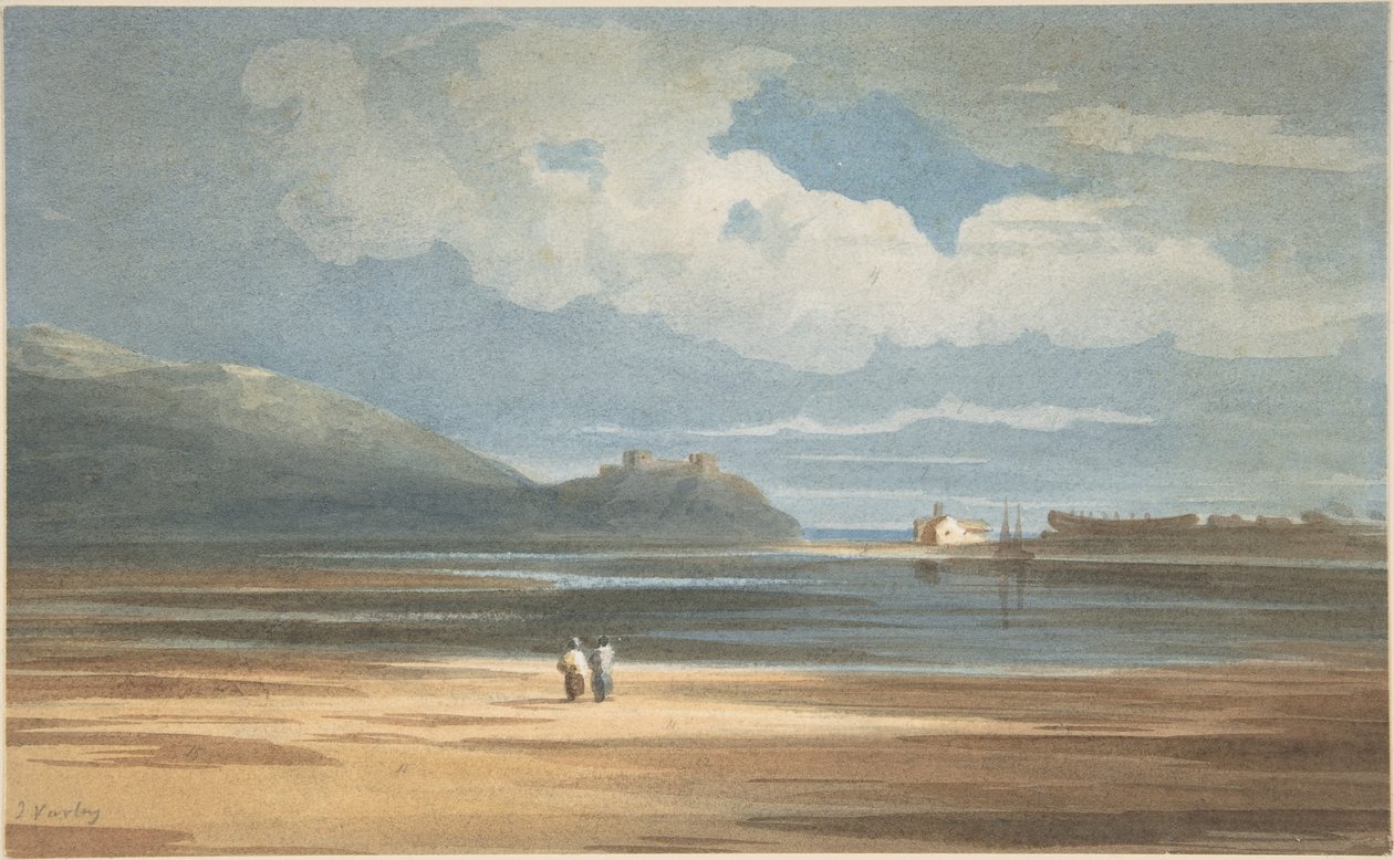 Zamek Harlech po drugiej stronie Traeth Mawr autorstwa John Varley