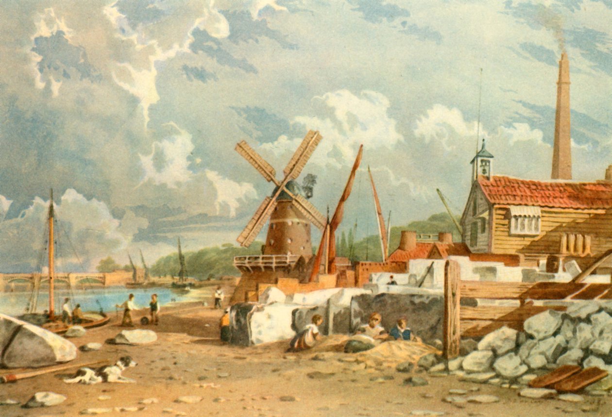 Randalls Flint Mill, Nine Elms, Battersea, 1830, 1947. autorstwa John Varley I