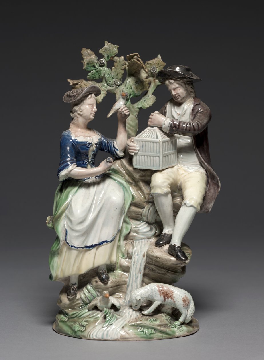 Grupa z klatką dla ptaków, wykonana przez Staffordshire Factory, ok. 1770 autorstwa John Voyez