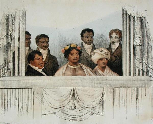 Ich Królewskie Mości Król Rheo Rhio, Królowa Tamehamalu, Madame Poki z Wysp Sandwich i apartament, gdy pojawili się w Theatre Royal, Drury Lane, 4 czerwca 1824 autorstwa John W. Gear