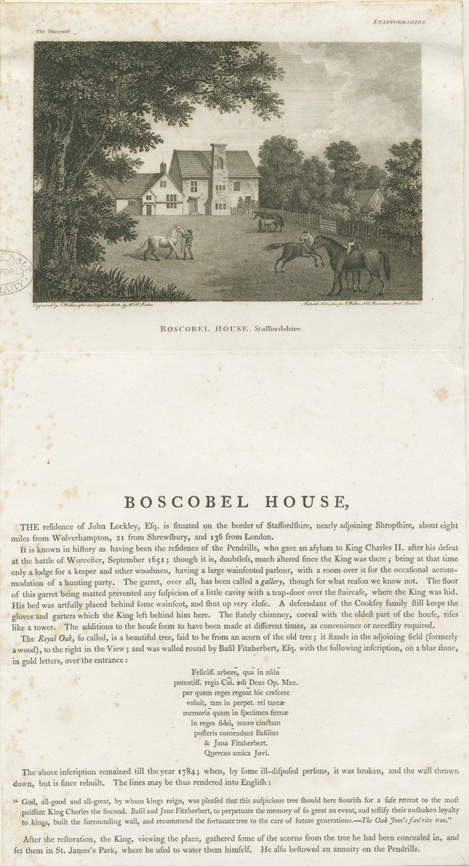 Boscobel House: grawerowanie, nd [1 listopada 1800] autorstwa John Walker