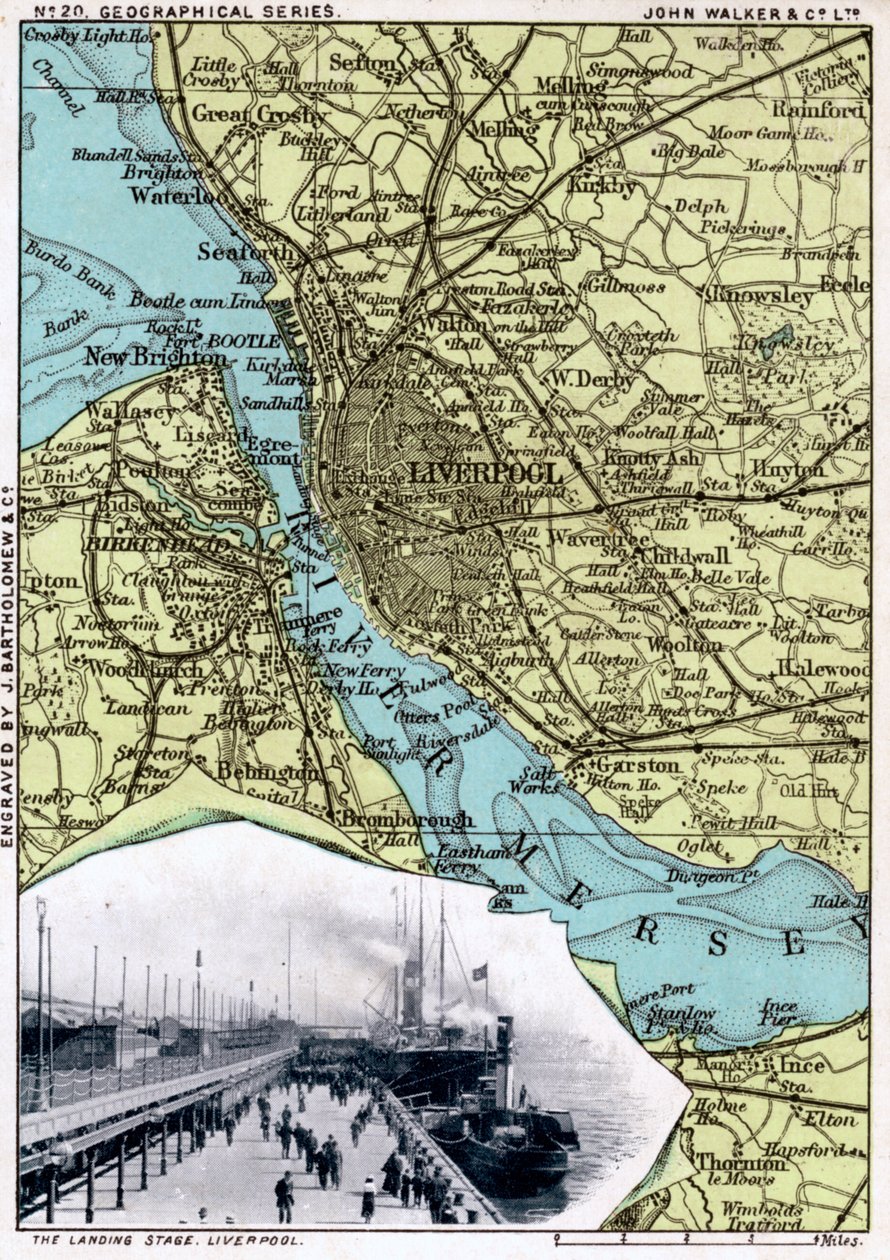 Mapa Liverpoolu, Merseyside, 1903. autorstwa John Walker