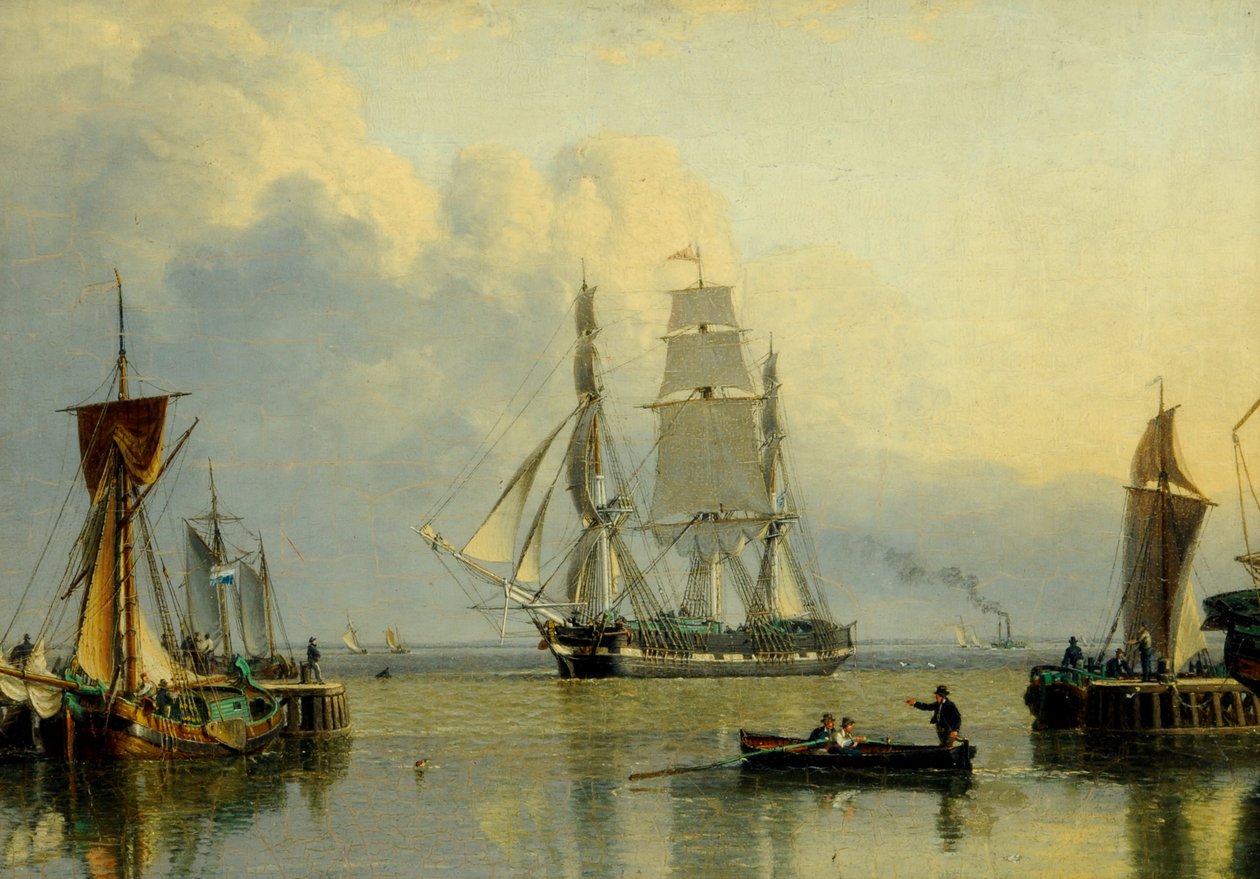 "William Lee" wpływający do Humber Dock, Hull (olej na panelu) autorstwa John Ward