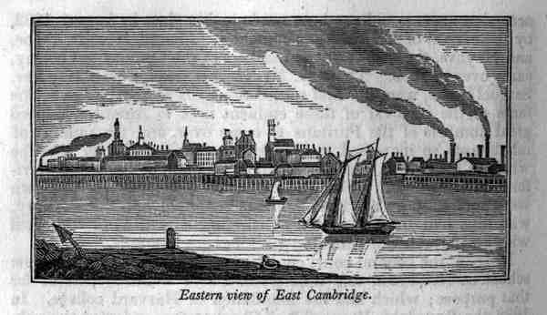 Eastern View of East Cambridge, z „Historical Collections of Massachusetts” Johna Warnera Barbera autorstwa John Warner (after) Barber