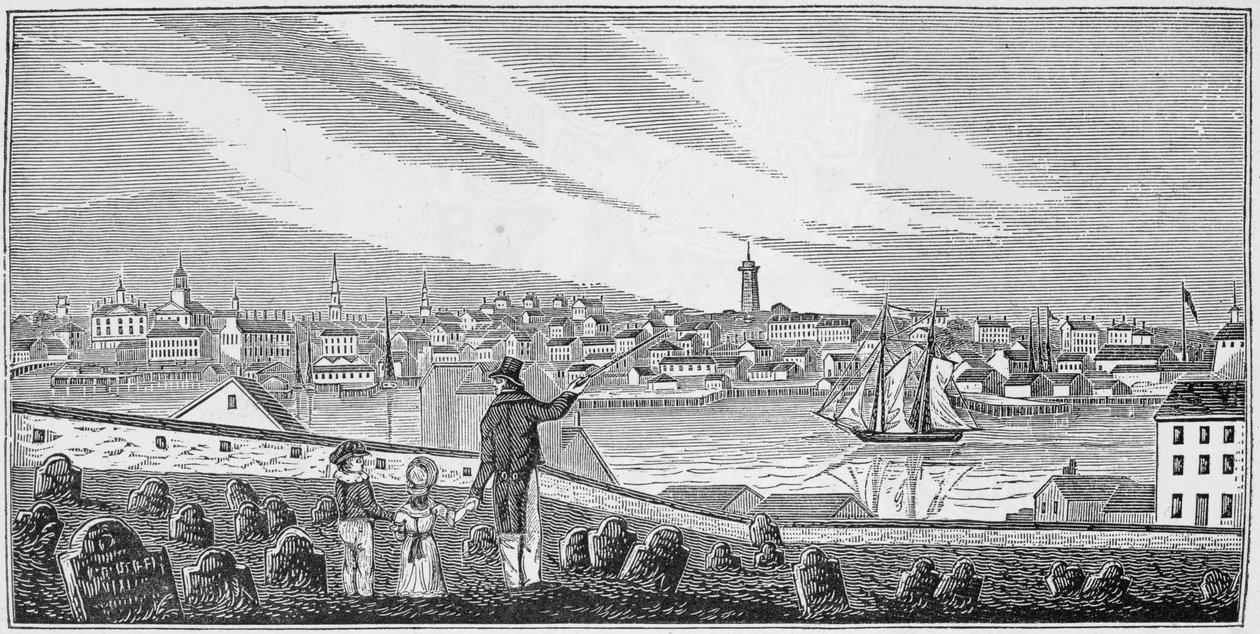 Widok południowy na Charlestown, z „Historical Collections of Massachusetts”, Johna Warnera Barbera, grawerowanego przez SE Browna, 1839 autorstwa John Warner Barber