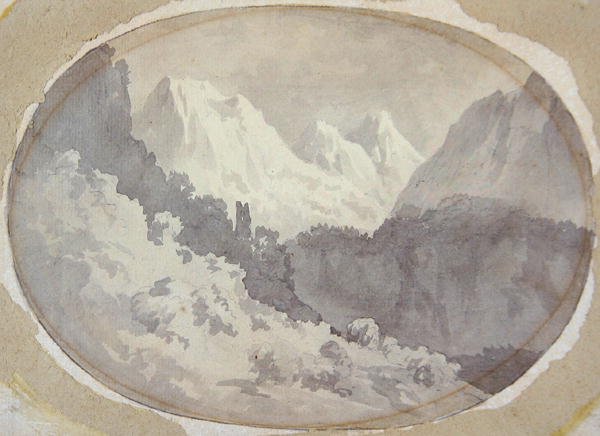 Scena alpejska (szary wash na grafitowym papierze) autorstwa John Warwick Smith