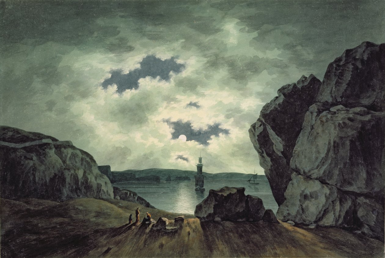 Scena zatoki w świetle księżyca autorstwa John Warwick Smith