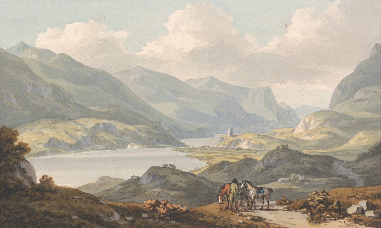 Jeziora Llanberis - od drogi z Caernarfon do Llanberis, Caernarfonshire autorstwa John Warwick Smith