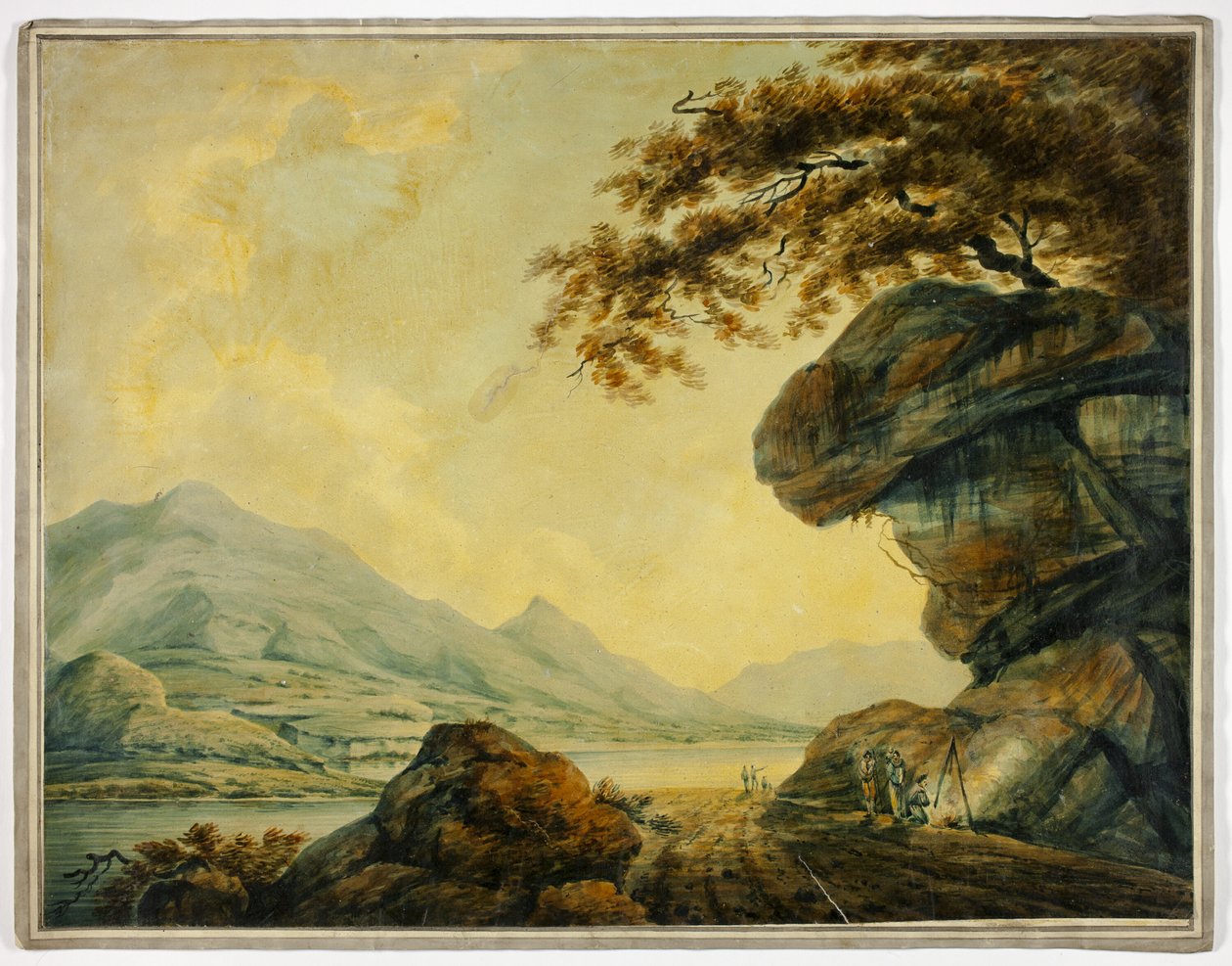 Podróżni gotujący przy drodze nad jeziorem autorstwa John Warwick Smith