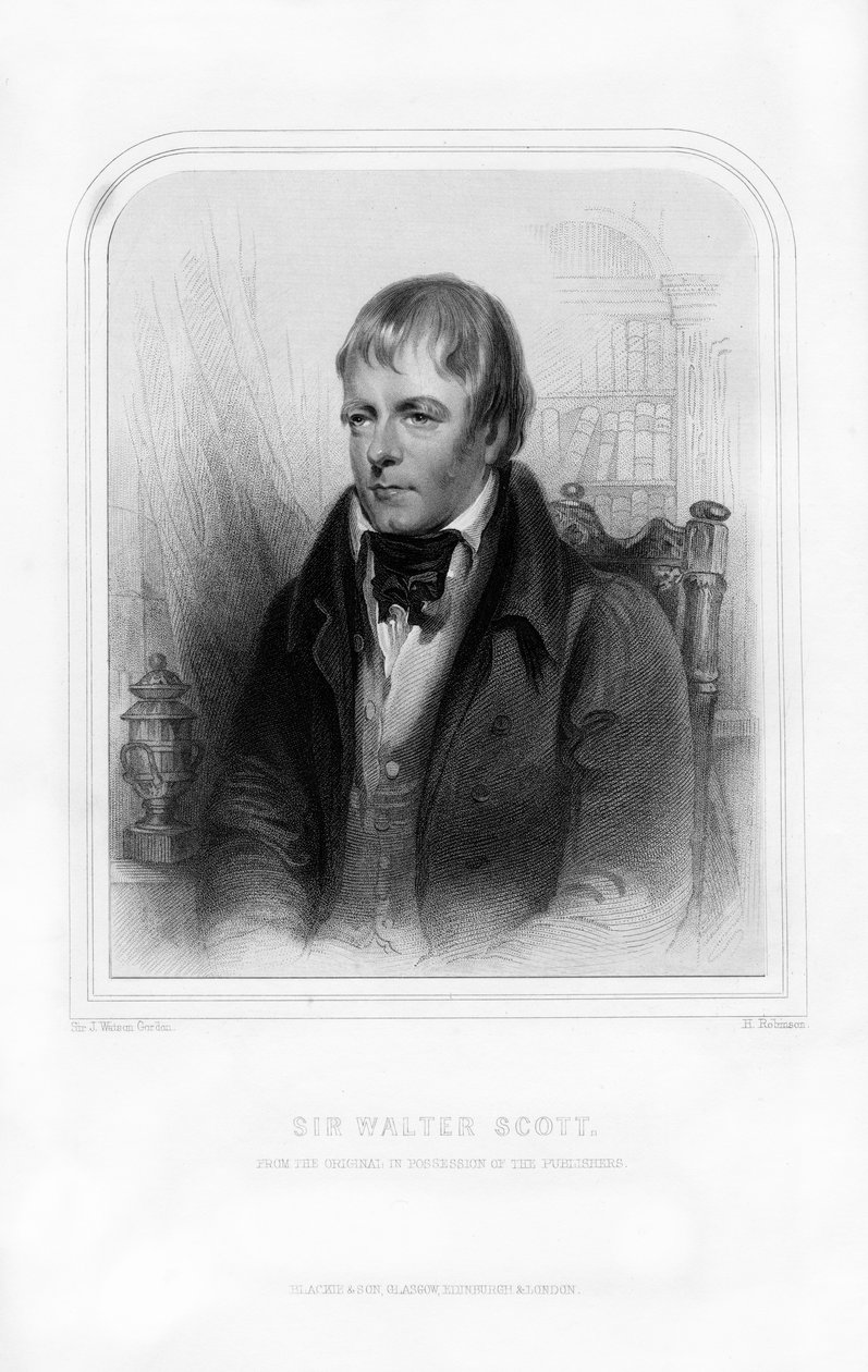 Sir Walter Scott, 1. baronet, szkocki powieściopisarz historyczny i poeta, 1870. autorstwa John Watson Gordon
