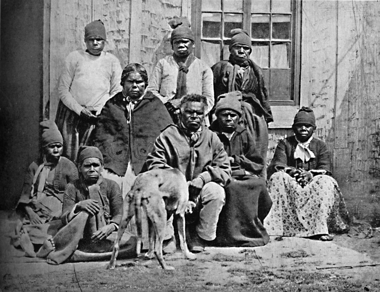 Grupa jednych z ostatnich Tasmańczyków w strojach europejskich, 1902 autorstwa John Watt Beattie