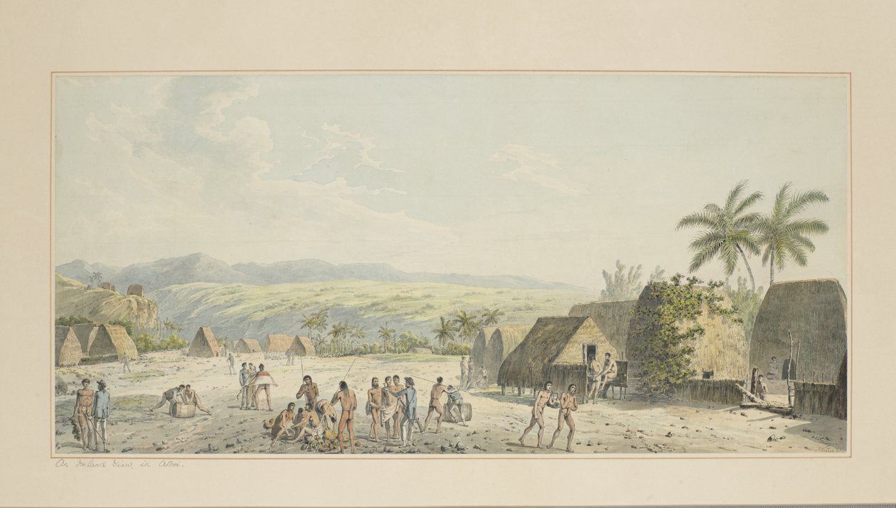 19: Widok w głąb lądu, na Atooi, z serii akwareli ilustrujących ostatnią podróż kapitana Cooka, ok. 1773-84 autorstwa John Webber