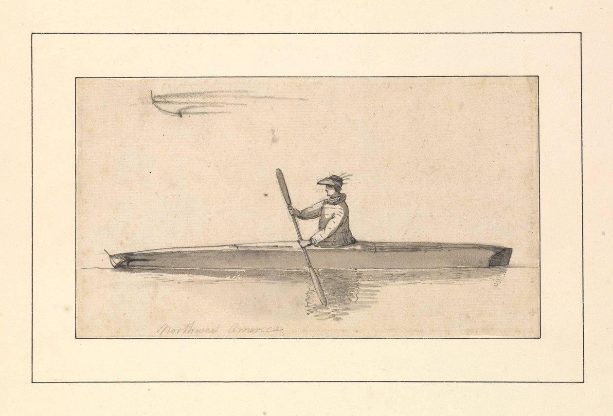 Rysunek zatytułowany "Northwest American Canoe" w szkicowniku autorstwa Johna Webbera autorstwa John Webber