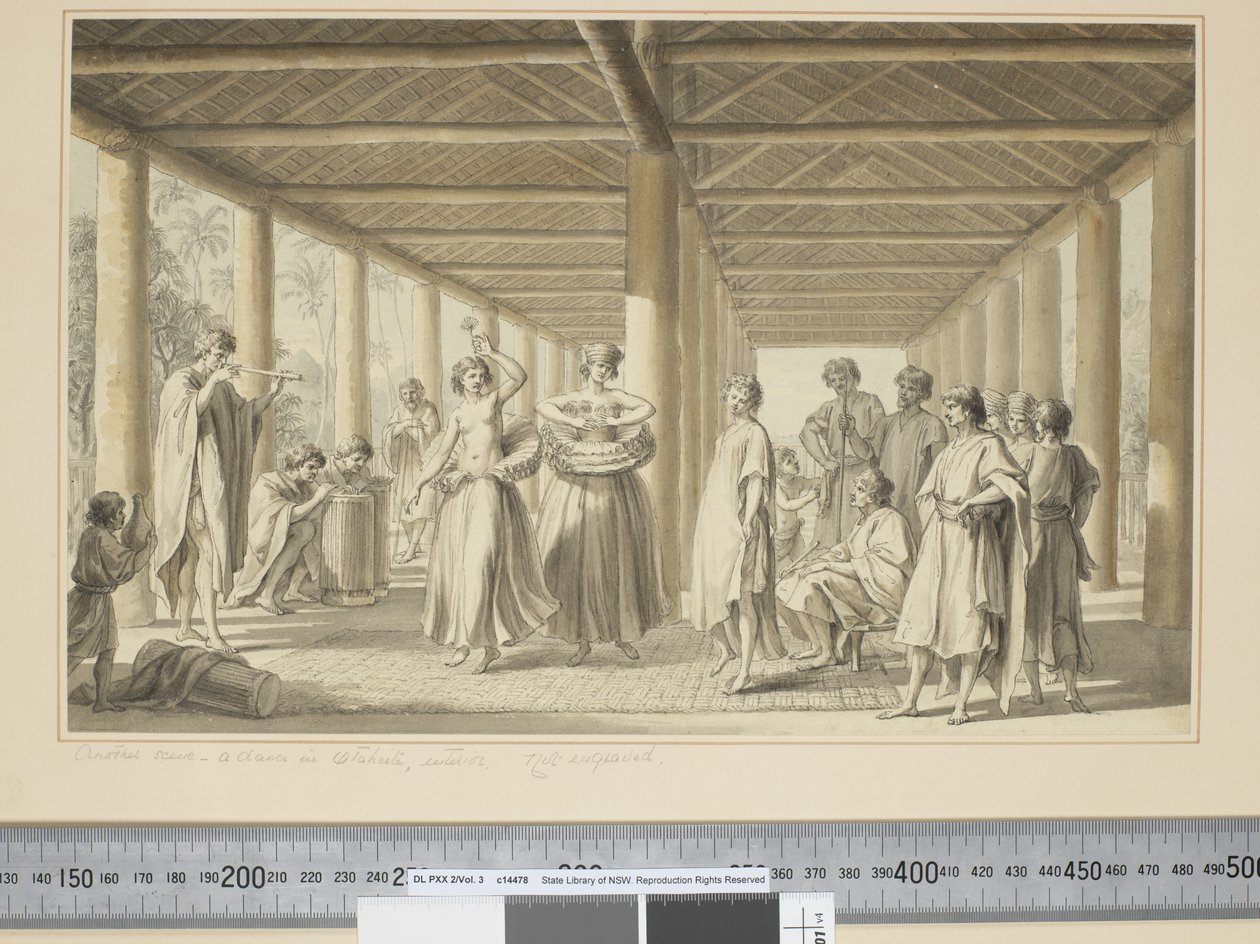 F.14 Inna scena, taniec w Otaheite, plener, ok. 1773-84 (akwarela) autorstwa John Webber