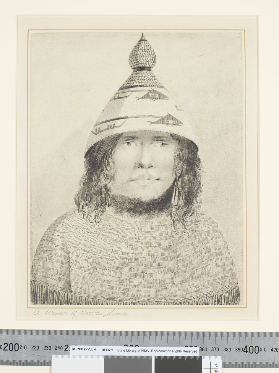 F.22 Kobieta z dźwięku Nootka, ok. 1773-84 (akwarela) autorstwa John Webber