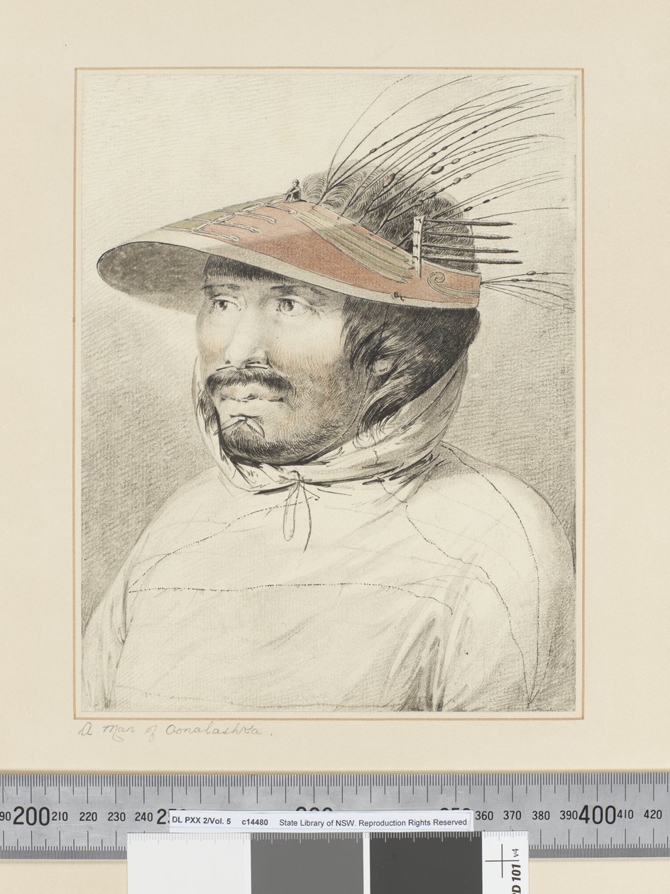 F.28 Człowiek z Oonalashki, ok. 1773-84 (akwarela) autorstwa John Webber