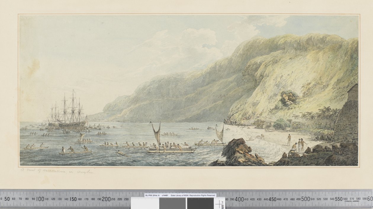 F.39 Widok Karakakooa, w Owyhee, ok. 1783-84 (akwarela) autorstwa John Webber