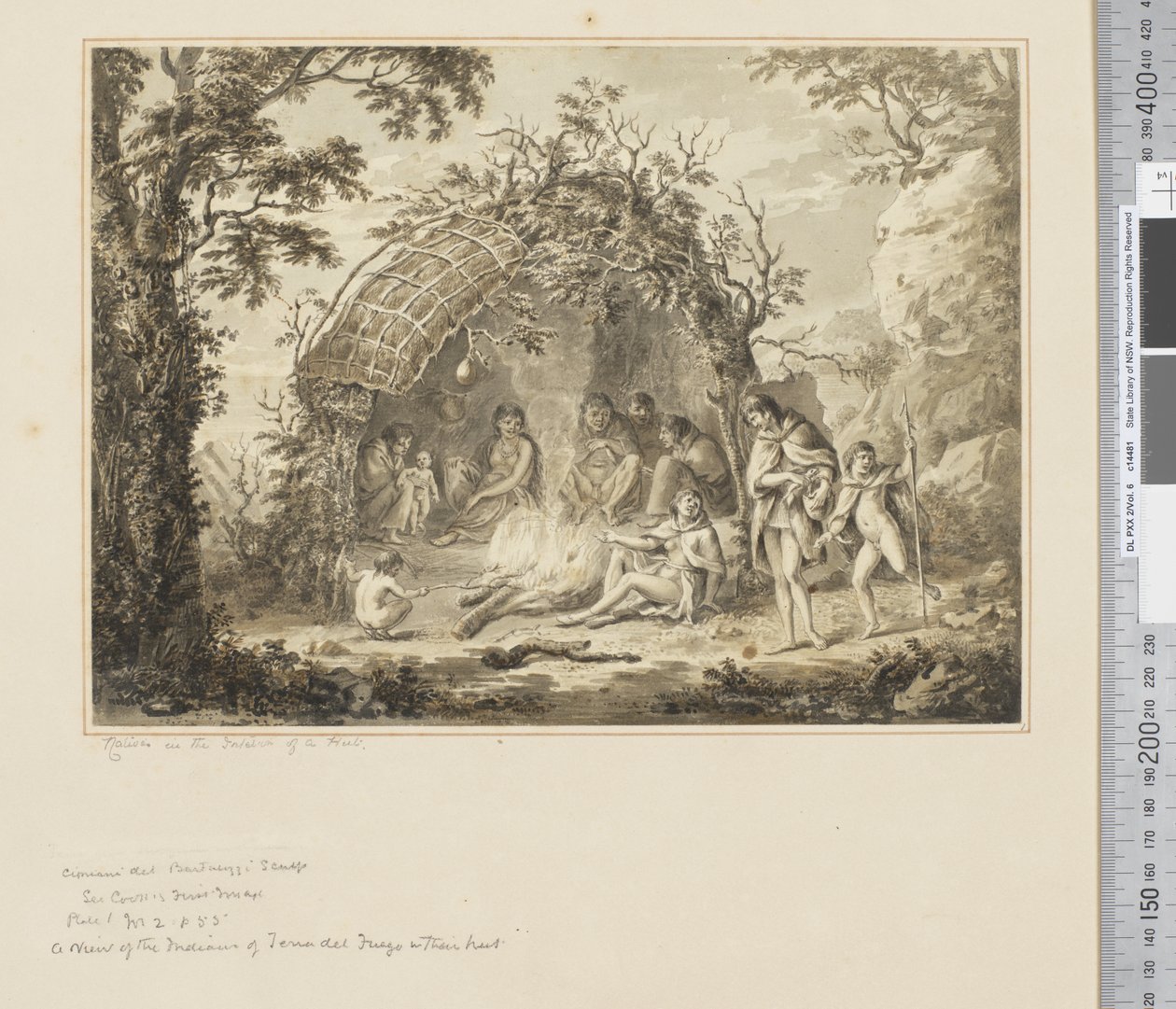 F.43 Tubylcy we wnętrzu chaty, ok.1783-84 (akwarela) autorstwa John Webber