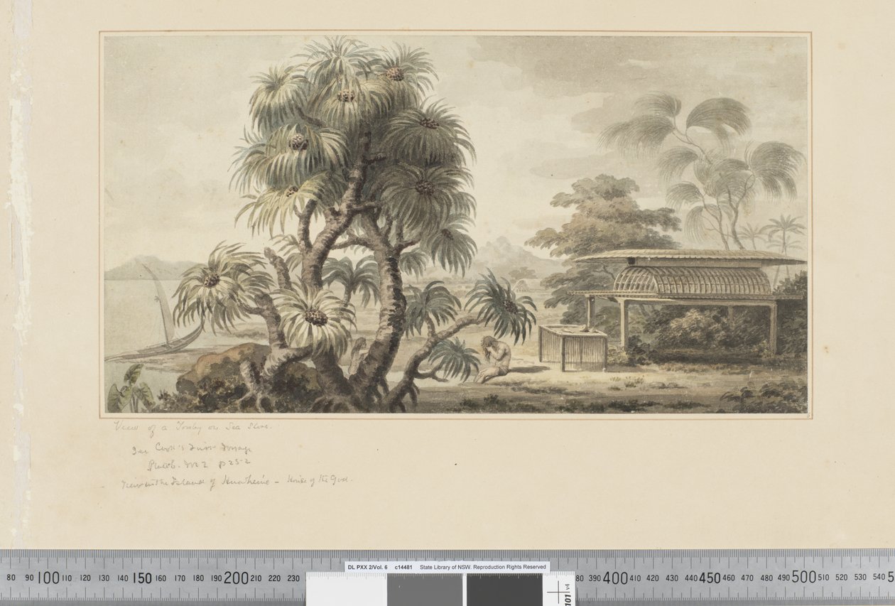 F.46 Widok grobowca na brzegu morza, ok.1783-84 (akwarela) autorstwa John Webber