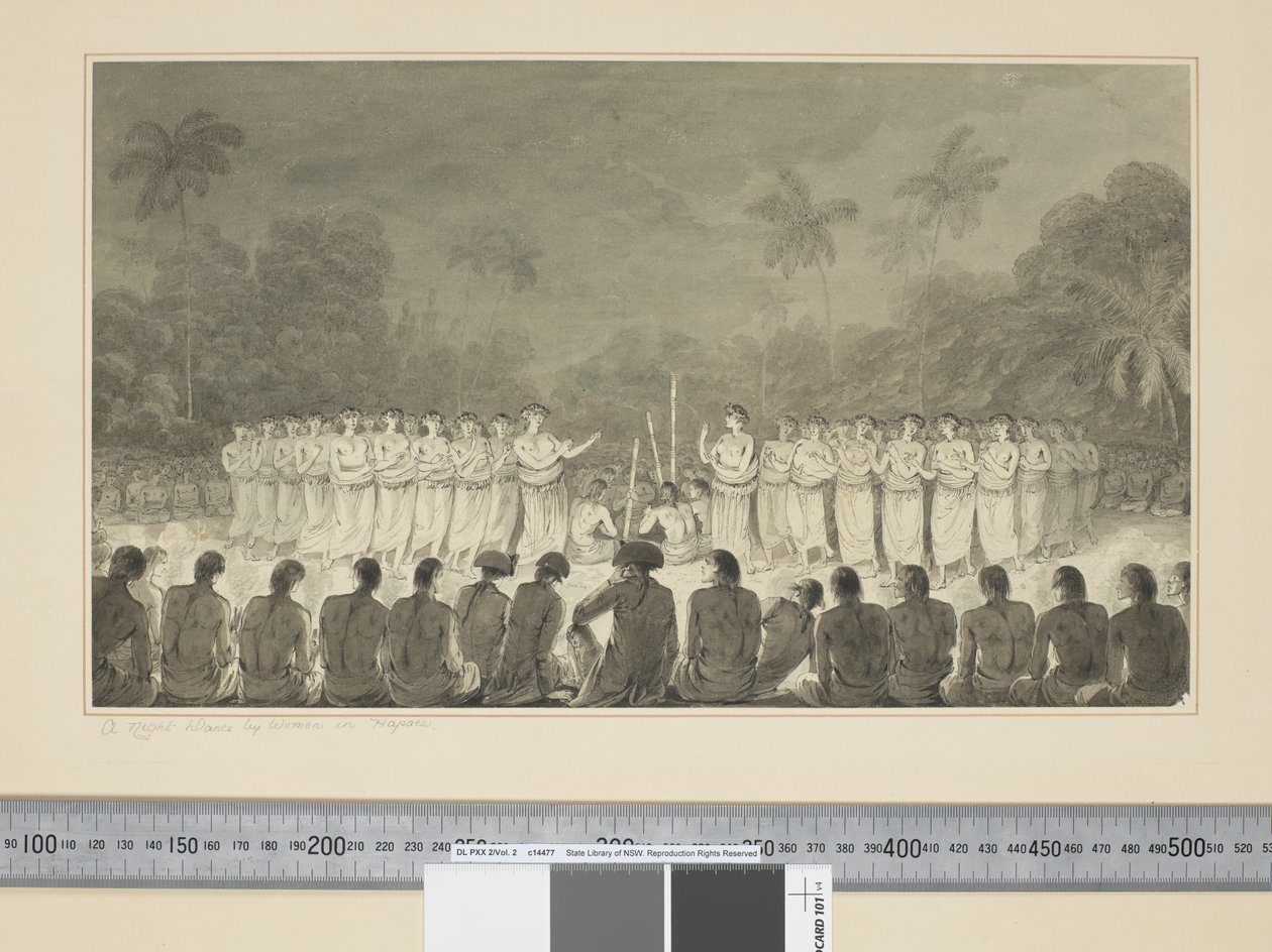 F.6 Nocny taniec kobiet w Hapaee, ok. 1773-84 (akwarela) autorstwa John Webber