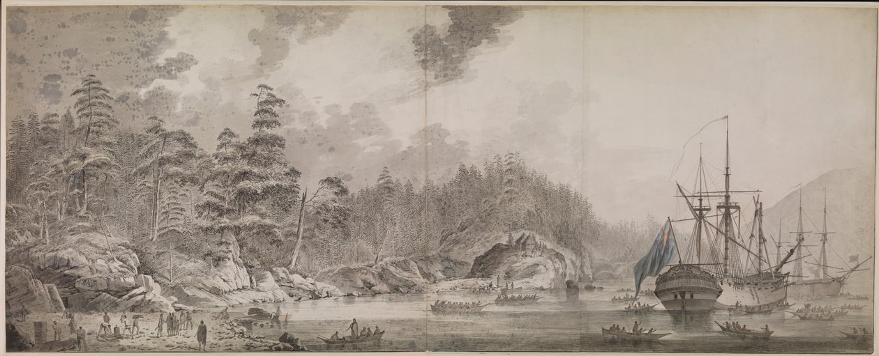 "Resolution" i "Discovery" w Ship Cove, Nootka Sound autorstwa John Webber