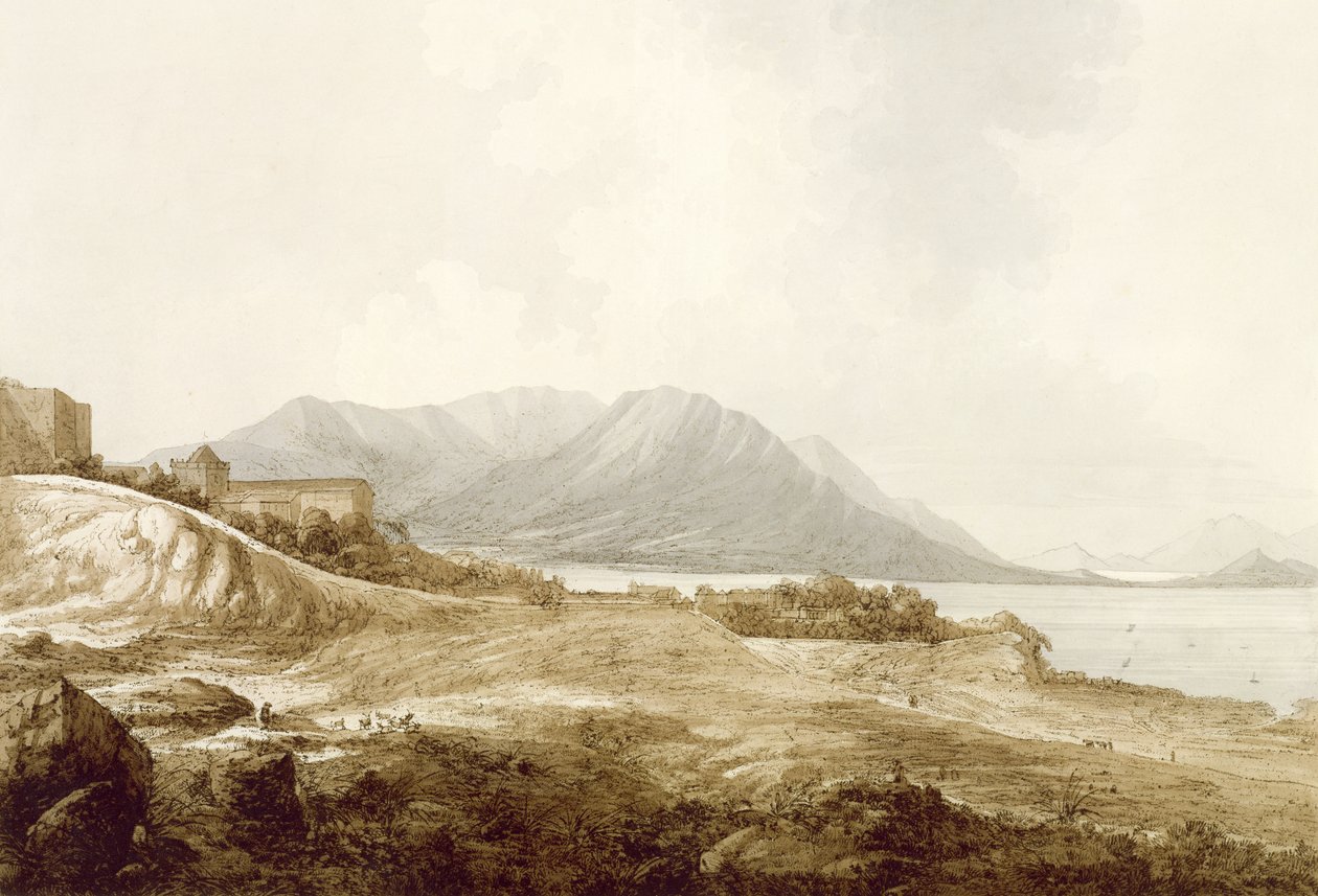 Widok w Makao, w tym Rezydencja Camoens, gdzie napisał swoją Lusiad, z „Widoki na morzach południowych”, wyd. 1788 autorstwa John Webber