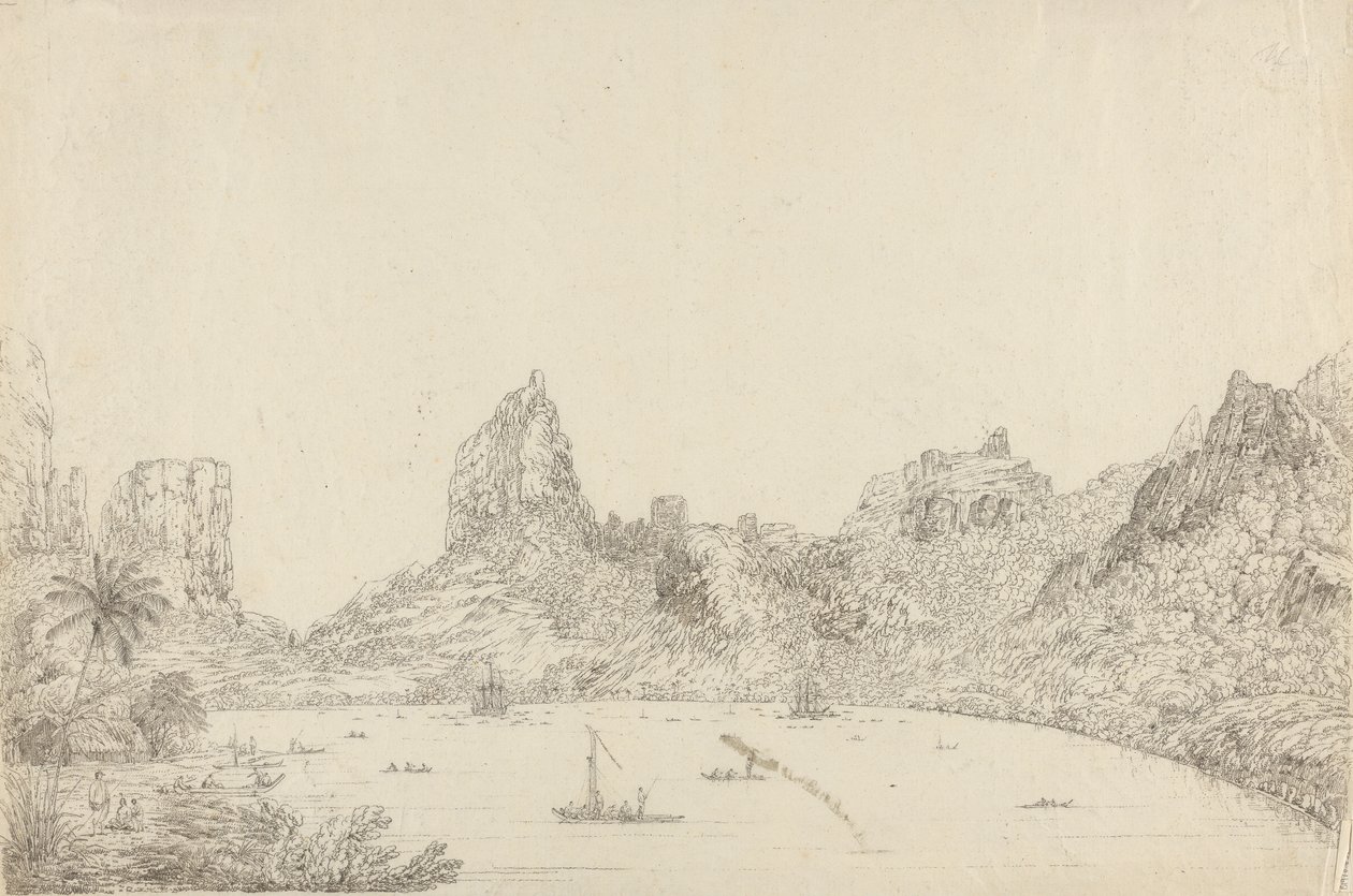 Widok na port Taloo na wyspie Eimeo autorstwa John Webber