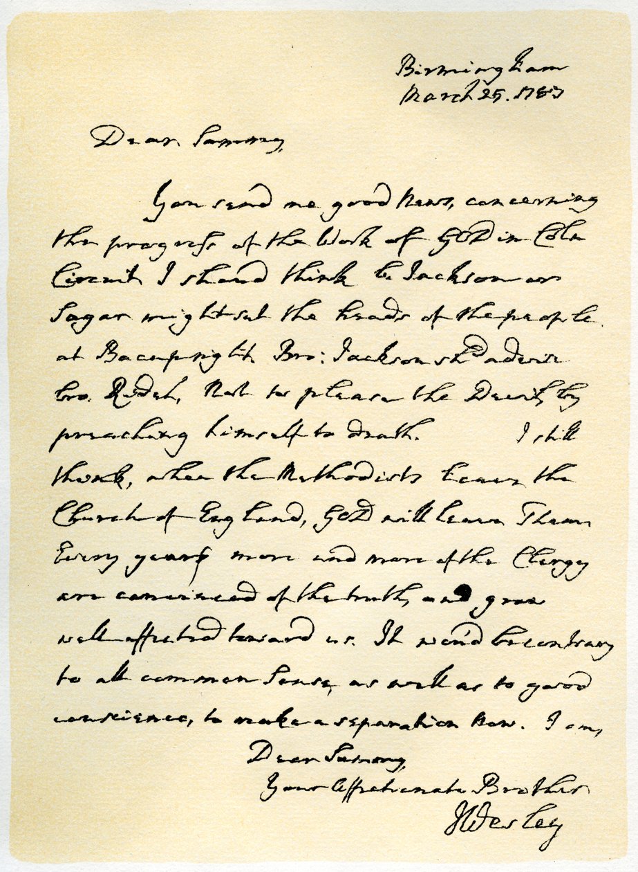List Johna Wesleya do Samuela Bradburna, 25 marca 1783 r. autorstwa John Wesley