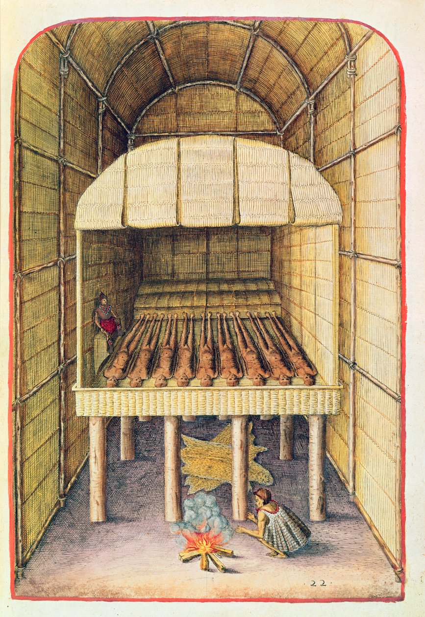 Jak Indianie traktowali swoich zmarłych, z "Admiranda Narratio...", rycina Theodore de Bry (1528-98) 1585-88 autorstwa John White