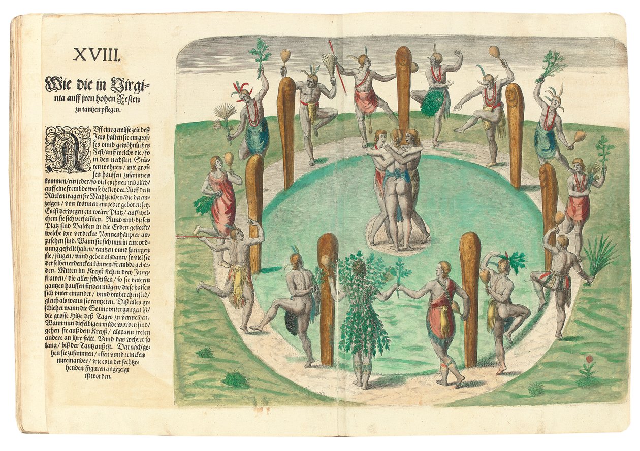 Tańczący rdzenni Indianie, 1590 autorstwa John White