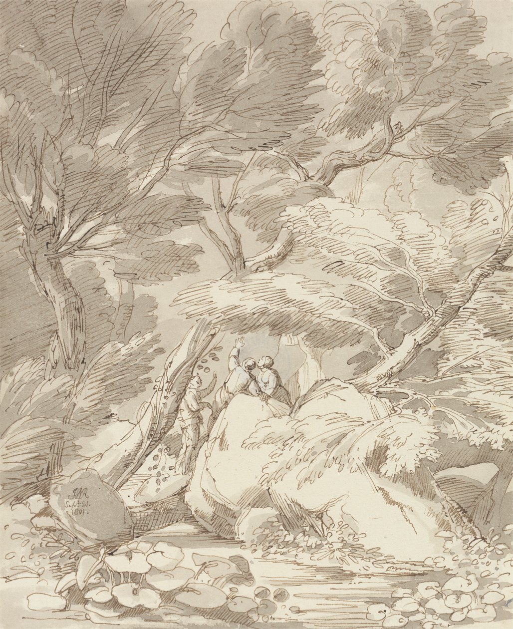 Liczby na skalistym brzegu rzeki w Canonteign, Devon autorstwa John White Abbott