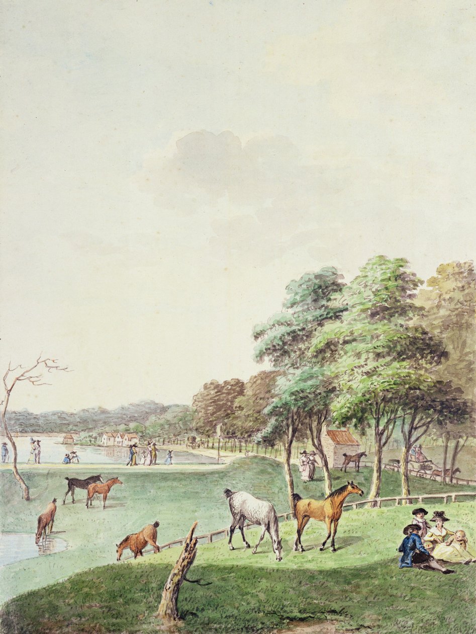 East End of the Serpentine i odległy widok na Dom Kąpielowy, 1794 autorstwa John White Abbott