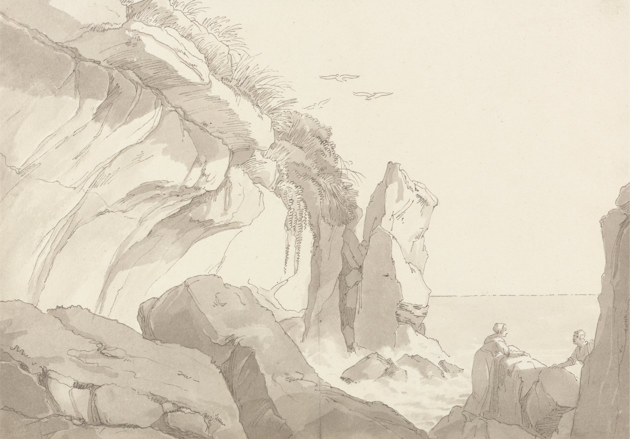 The Warren Near Exmouth, Devon: Dane na skałach na brzegu morza autorstwa John White Abbott