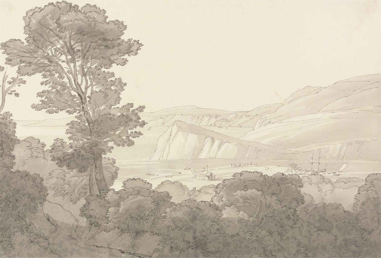 Widok z lasu, z widokiem na rzekę i wzgórza w Teignmouth, Devon autorstwa John White Abbott