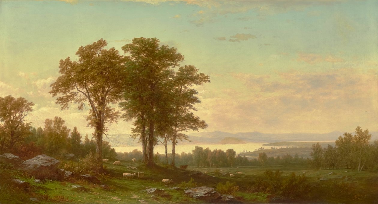 Pejzaż rzeczny z owcami 1877 (olej na płótnie) autorstwa John William Casilear