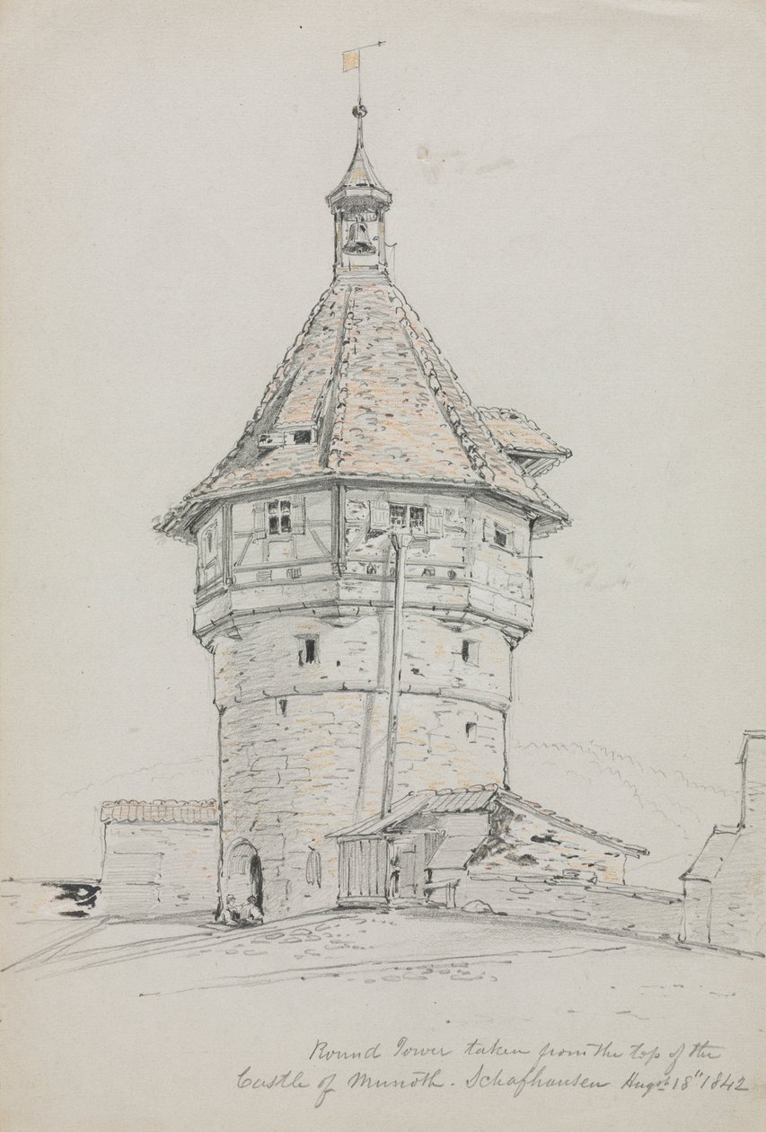 Okrągła Wieża, Zamek Munot, Szafuza, Szwajcaria, 1842 r. autorstwa John William Casilear