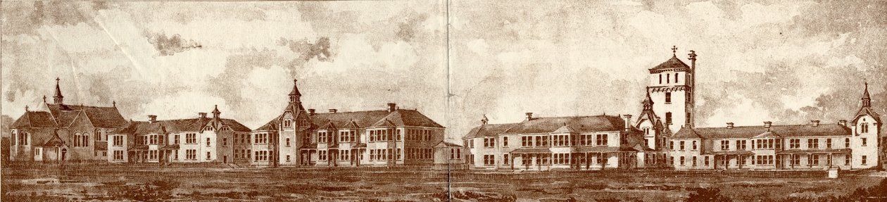 Newcastle upon Tyne Lunatic Asylum, Coxlodge, ok. 1829 (fotolitho) autorstwa John William Dyson