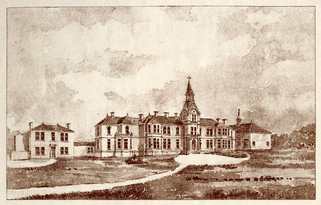 Newcastle upon Tyne Lunatic Asylum, Coxlodge, ok. 1829 (fotolitho) autorstwa John William Dyson