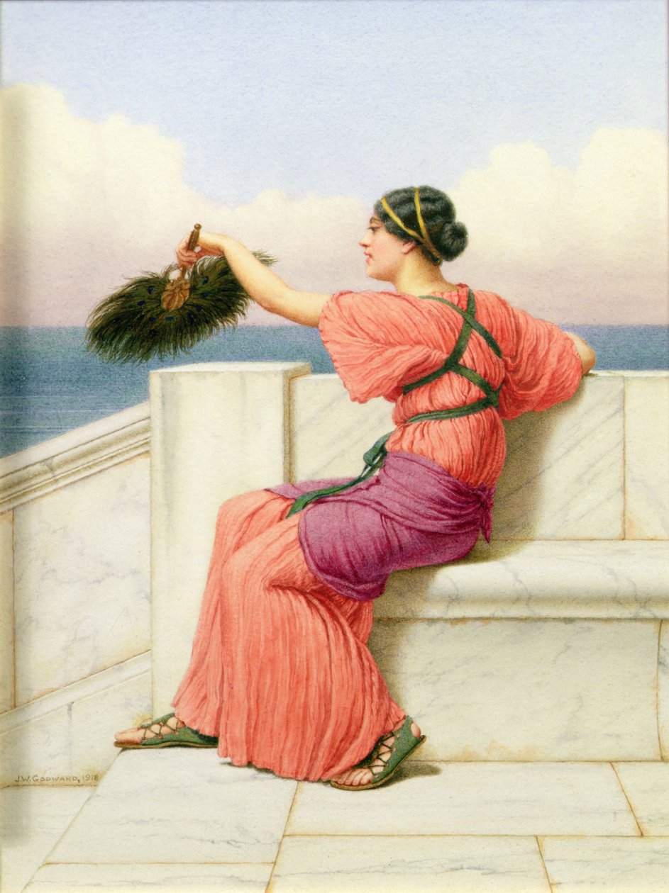 Klasyczne piękno nad morzem (olej na płótnie) autorstwa John William Godward