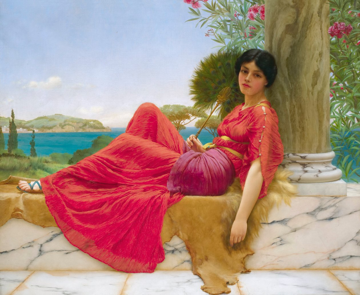 Oparty o kolumnę, autor: John William Godward autorstwa John William Godward
